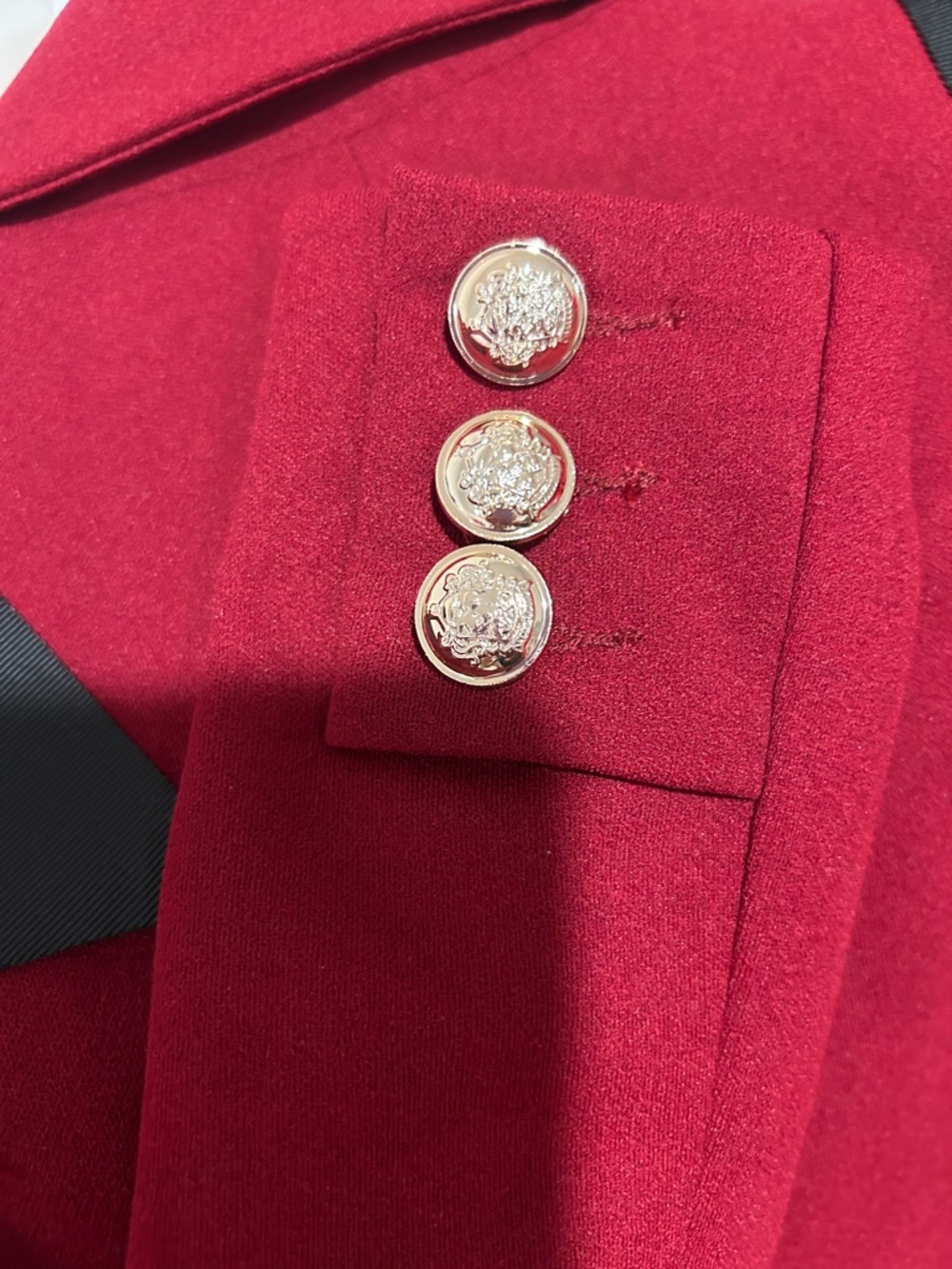 Fashion Nova Crimson Red Puff-Sleeve Blazer with Black Bow Accents - Picture 3 of 6